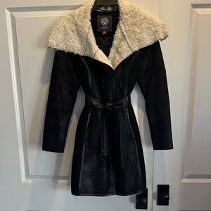 Vince Camutto Black and Cream Leather Teddy Jacket